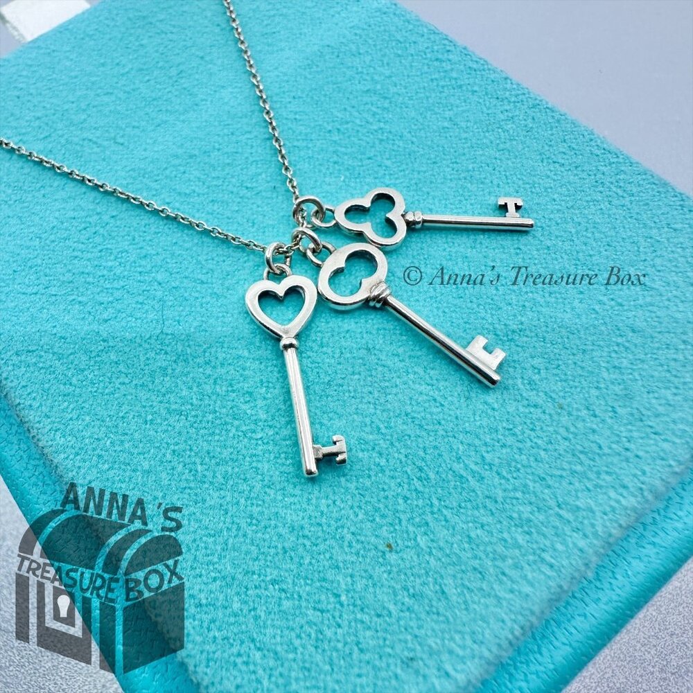 Tiffany & Co. 925 Silver 3 Mini Keys Pendant 16" Necklace (pouch)